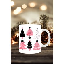 Mio Life Pembe Yeni Yıl Konseptli Çam Ağaçları Baskılı Kupa Bardak