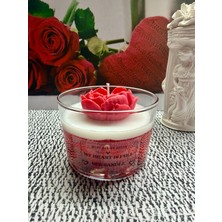 Merz Design Decor Cam Bardakta Kırmızı Kalp Detaylı Jel Mumlu %100 Doğal Vegan Soya Wax Mum