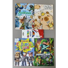 Ada Çanta Kırtasiye 4 Adet Stickerli Boyama Kitabı ve 12 Li Kuru Boya Kalemi (ZOOTOPIA/CAPYBARA/ROBLOX/MINECRAFT)AD2476