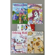 Ada Çanta Kırtasiye 4 Adet Stickerli Boyama Kitabı ve 12 Li Kuru Boya Kalemi (Ponny/unicorn/hello KITTY/CAPYBARA)AD2442