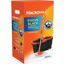 Macromax Focus Black Otomatik Temizlik Seti, Pedalsız Döner Sıkmalı 360 Başlıklı Mikrofiber Paspas