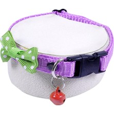 X-Perk Papyonlu Zilli Kedi Köpek Tasması Mor Renk Boyun Tasma Ayarlı