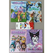 Ada Çanta Kırtasiye 4 Adet Stickerli Boyama Kitabı ve 12 Li Kuru Boya Kalemi (PONNY/ZOOTOPIA/KUROMI/CRYBABY)AD2436