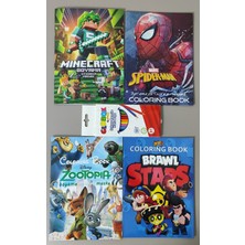 Ada Çanta Kırtasiye 4 Adet Stickerli Boyama Kitabı ve 12 Li Kuru Boya Kalemi (MINECRAFT/ÖRMCK/ZOOTOPIA/BRAWLSTARS)AD2404