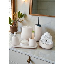 Trust Stone Beyaz Beton Banyo Seti, Sıvı Sabunluk, Diş Fırçalik , Tuvalet Fırçaligi ve Kova Takım