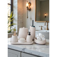 Trust Stone Beyaz Beton Banyo Seti, Sıvı Sabunluk, Diş Fırçalik , Ç. Kovası ve Tuvalet Fırçası Takım