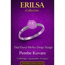 Erilsa Sertifikalı Dişil Enerji Merkez Denge Yüzüğü – Pembe Kuvars Taşı Ayarlamalı Ince Boğa Terazi Balık