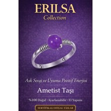 Erilsa Sertifikalı Aşk Sevgi ve Uyum Enerji Yüzüğü – Ametist Taşı Ayarlamalı Ince Kasa Kova Balık Yay Burcu