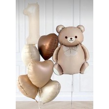 1 Yaş Ayıcık Retro Kalpler Doğum Günü Balon Seti