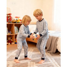 NiCe İç Giyim Uzun Kollu Footbol Baskılı Mavi Erkek Çocuk Pijama Takım