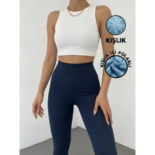 Balta Collection Kadın Lacivert Kışlık Içi Polarlı Yüksek Bel Toparlayıcı Korseli Interlok Çelik Örme Tayt Iç Göstermez