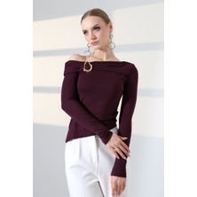 Lubiti Madonna Yaka Gold Aksesuarlı Sandy Bluz