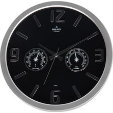 Galaxy 705-BK Termometre ve Baramotre Özellikli Kabartma Rakamlı Ev ve Ofis Duvar Saati, 38CM