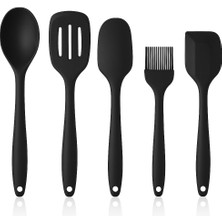 5'li Silikon Mutfak Seti – Kaşık, Kepçe, Spatula, Yağ Fırçası | Renkli Pişirme Seti | Isıya Dayanıkl