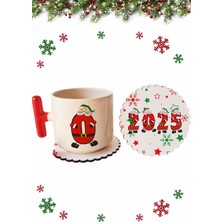 Mio Life Yeni Yıl Christmas Yılbaşı Özel Seri O-Ö Harfli Kırmızı T Kulp Lüks Fincan ve Bardak Altı Seti