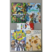 Ada Çanta Kırtasiye 4 Adet Stickerli Boyama Kitabı ve 12 Li Kuru Boya Kalemi (MINECRAFT/ZOOTOPIA/ROBLOX/CAPYBARA)AD2408