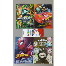 Ada Çanta Kırtasiye 4 Adet Stickerli Boyama Kitabı ve 12 Li Kuru Boya Kalemi (MINECRAFT/ARABALAR/LABUBU/ÖRÜMCEK)AD2419