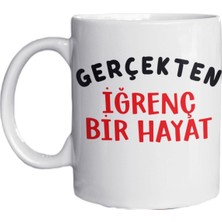 Mio Life Gerçekten Iğrenç Bir Hayat Yazılı Eğlenceli Özel Tasarım Baskılı Kupa Bardak-Hediye Kupa Bardak