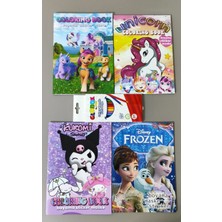 Ada Çanta Kırtasiye 4 Adet Stickerli Boyama Kitabı ve 12 Li Kuru Boya Kalemi (PONNY/UNICORN/KUROMI/FROZEN)AD2447