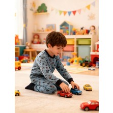 NiCe İç Giyim Uzun Kollu Lacivert Araba Baskılı Erkek Çocuk Pijama Takımı