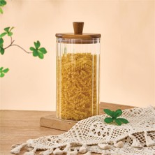 Mien 1160 ml Borosilikat Cam Kavanoz – Akasya Kapaklı