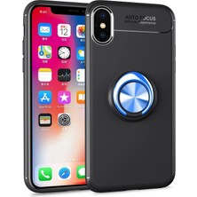 iPhone Xs Max Kılıf Range Yüzüklü Silikon - Siyah-Mavi KAYALI27-Y7898UKY