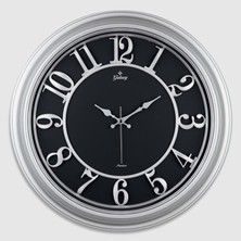 Saat 1963-G - Duvar Saati Gri Çerçeve Içi Siyah 46CM Kabartma Rakamlı Selefon Korumalı Amerikan Bristol Kadran Metal Akrep/yelkovan/saniye Akar Saniyeli Mekanizma Akrilik Boya Abs Hammadde Mineral Cam