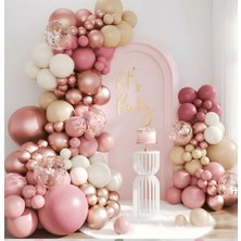Soft Konsept Gül Kurusu Pudra Pembe Balon Seti Rosegold 1 Yaş Doğum Günü Baby Konsept