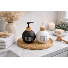 Sarece Home Bambu Stantlı Top Model Cam Sabunluk, Hands & Dishes 500 ml Sıvı Sabunluk Seti