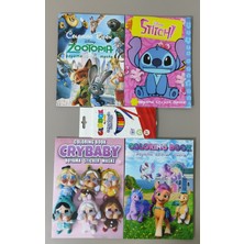 Ada Çanta Kırtasiye 4 Adet Stickerli Boyama Kitabı ve 12 Li Kuru Boya Kalemi (ZOOTOPIA/STITCH/CRYBABY/PONNY)AD2806