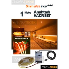 -Ankarateknik Mutfak Tezgah Üstü Için Ince Cob Şerit LED 12V Adaptör Tak Çalıştır Anahtarlı / Amber