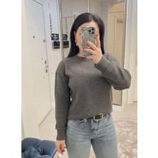 Abba1 Bayan Bisiklet Yaka Basic Triko Kazak Füme