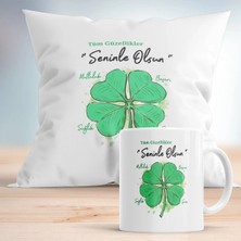 Mio Life Tüm Güzellikler Seninle Olsun Baskılı Hediyelik Yastık ve Kupa Seti