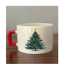 Mio Life Yılbaşı Ağacı Görselli Yeni Yıl Yılbaşı Hediyelik Kırmızı Kulplu Kupa Bardak