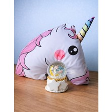 Kişiye Özel Isimli Orta Boy Unicorn Kar Küresi ve Unicorn Yastık – Sevgiliye Arkadaşa Hediye Seti