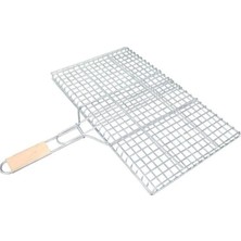 Royaleks Ahşap Saplı Mangal Izgarası Galvanizli Paslanmaz Kafes Demir 25 x 40 cm