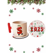 Mio Life Yeni Yıl Christmas Yılbaşı Özel Seri S Harfli Kırmızı T Kulp Lüks Fincan ve Bardak Altı Seti