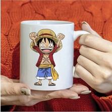 Mio Life One Piece Hasır Şapkalı Luffy Baskılı Hediyelik Beyaz Kupa Bardak