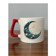 Mio Life Modern Ay ve Yıldızlı Kırmızı Kulplu Lüks Kupa Bardak