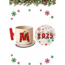 Mio Life Yeni Yıl Christmas Yılbaşı Özel Seri M Harfli Kırmızı T Kulp Lüks Fincan ve Bardak Altı Seti