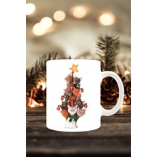 Mio Life Beyaz Yeni Yıl Konseptli Kedilerin Çam Ağacı Baskılı Kupa Bardak