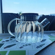 Royaleks Group Çelik Kapaklı Borosilikat Dilimli Model Süzgeçli Cam Demlik Bitki Çayları 1000 ml ROYALEKS-CM-2001