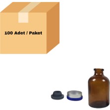 Labbakkal Cam Amber Şişe 100 ml - Kapaklı Tıpalı Flakon Şişe - 100 Adet
