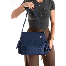 Duomino Lacivert Krinkıl Suya Dayanıklı Klinkır Çok Cepli Çapraz Çanta / Omuz Çantası / Postacı Çanta