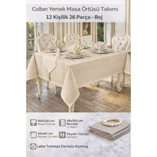 Luna Çeyiz Hediyelik Colber Yemek Masa Örtüsü Takımı 12 Kişilik 26 Parça – Bej