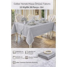 Luna Çeyiz Hediyelik Colber Yemek Masa Örtüsü Takımı 12 Kişilik 26 Parça – Gri