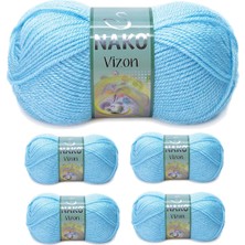Nako 5 Adet Vizon Premium Akrilik El Örgü Ipi Yünü Renk NO:214 Ufuk Mavisi