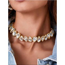 Ümaks Silvers Gold Yapay Elmas Kolye, Kadınlar Için Zarif Avrupa Tarzı Su Damlası Kolye Klavikula Zinciri