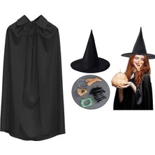 Pazarcan Cadı Kostüm Seti 6 Parça - Şapka Pelerin Diş Tırnaklar Çene ve Burun