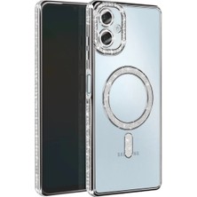 Pazarcan Samsung Galaxy A06 Joke Simli Magneticsafe Kılıf - Gümüş